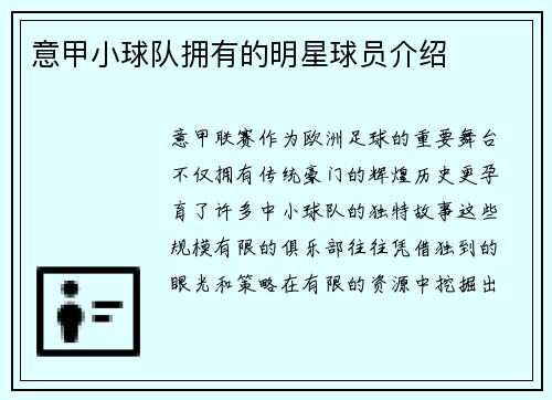 意甲小球队拥有的明星球员介绍